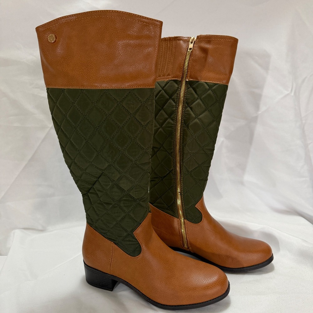 Nautica Orli Quilted Riding‎ Boots Brown Green Size 6.5 Equestrian Preppy